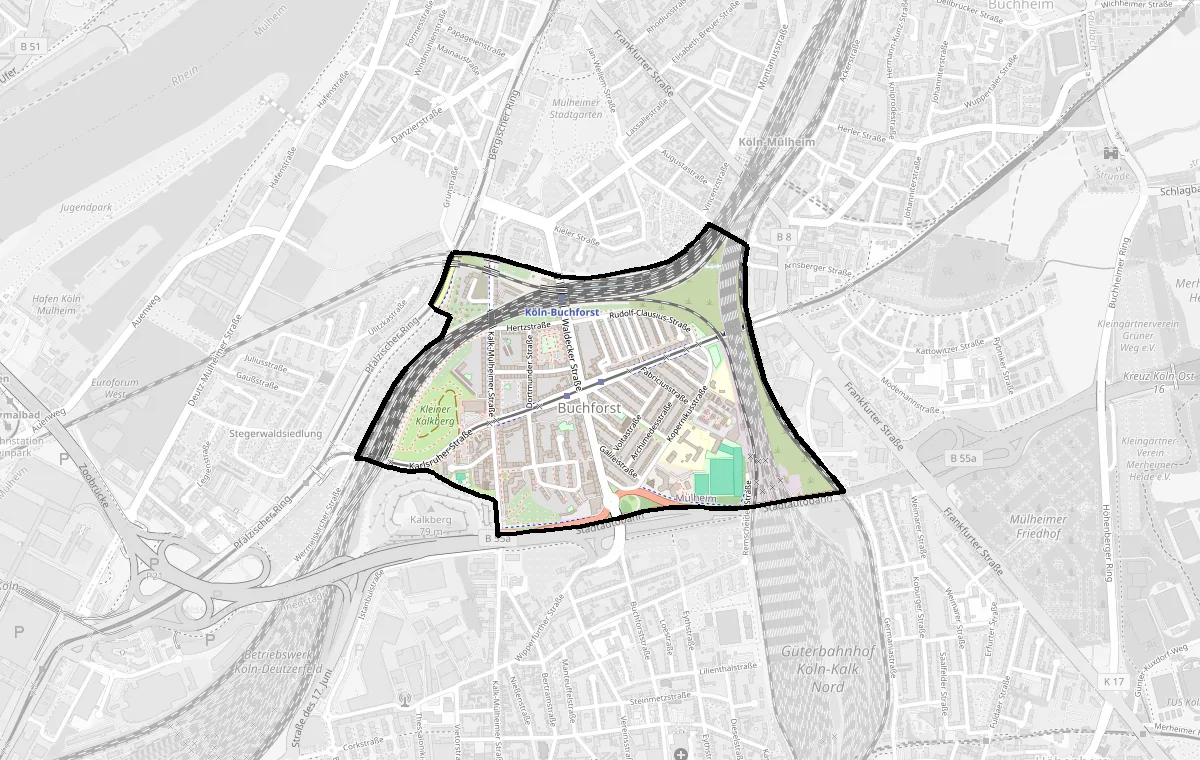 Karte: Grenze des Stadtteils Buchforst – Immobilienmakler Köln Buchforst
