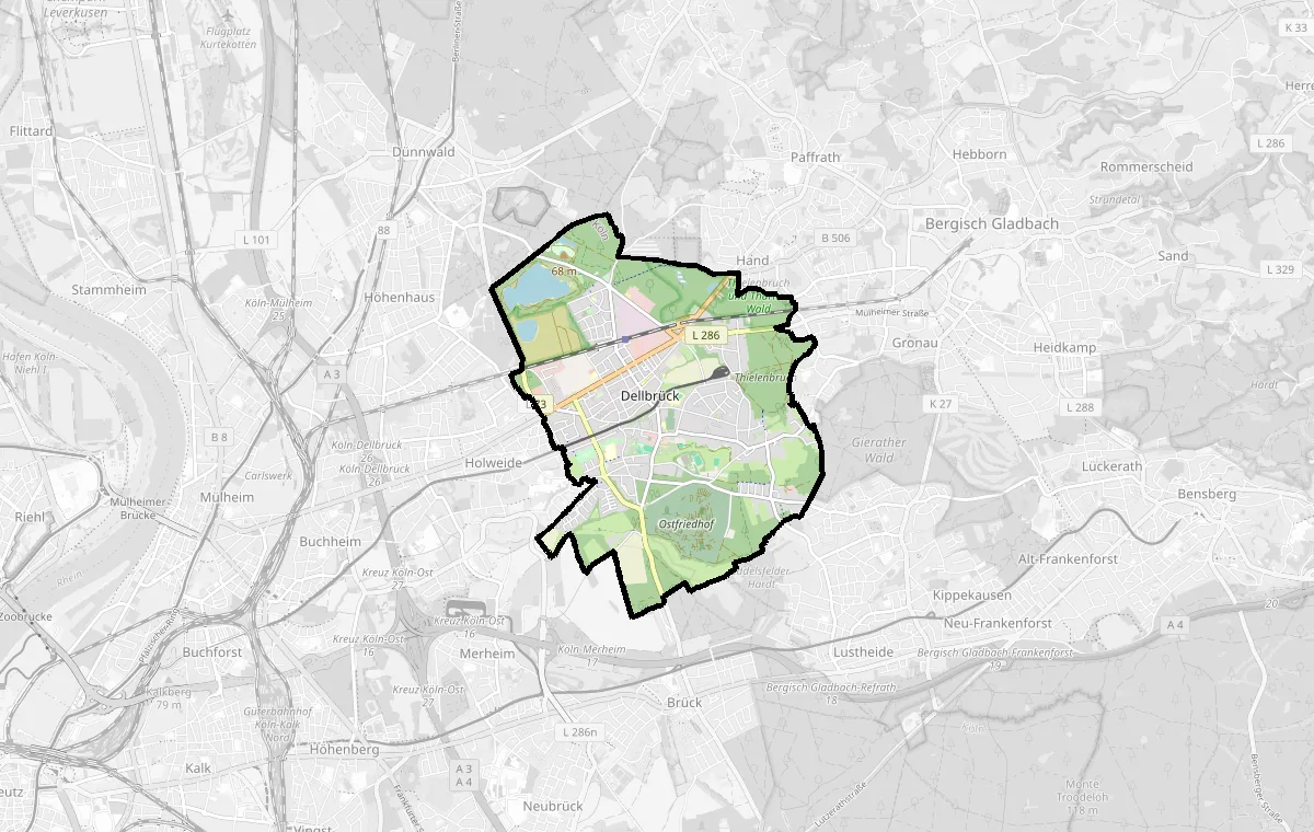 Karte: Grenze des Stadtteils Dellbrück – Immobilienmakler Köln Dellbrück