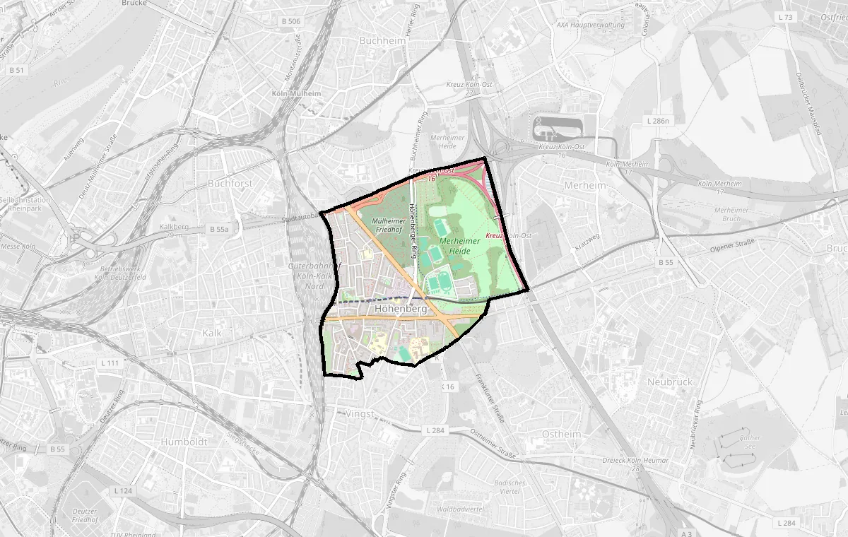 Karte: Grenze des Stadtteils Höhenberg – Immobilienmakler Köln Höhenberg