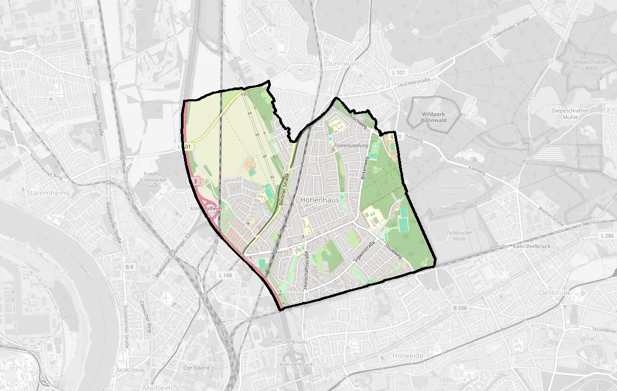 Karte: Grenze des Stadtteils Höhenhaus – Immobilienmakler Köln Höhenhaus
