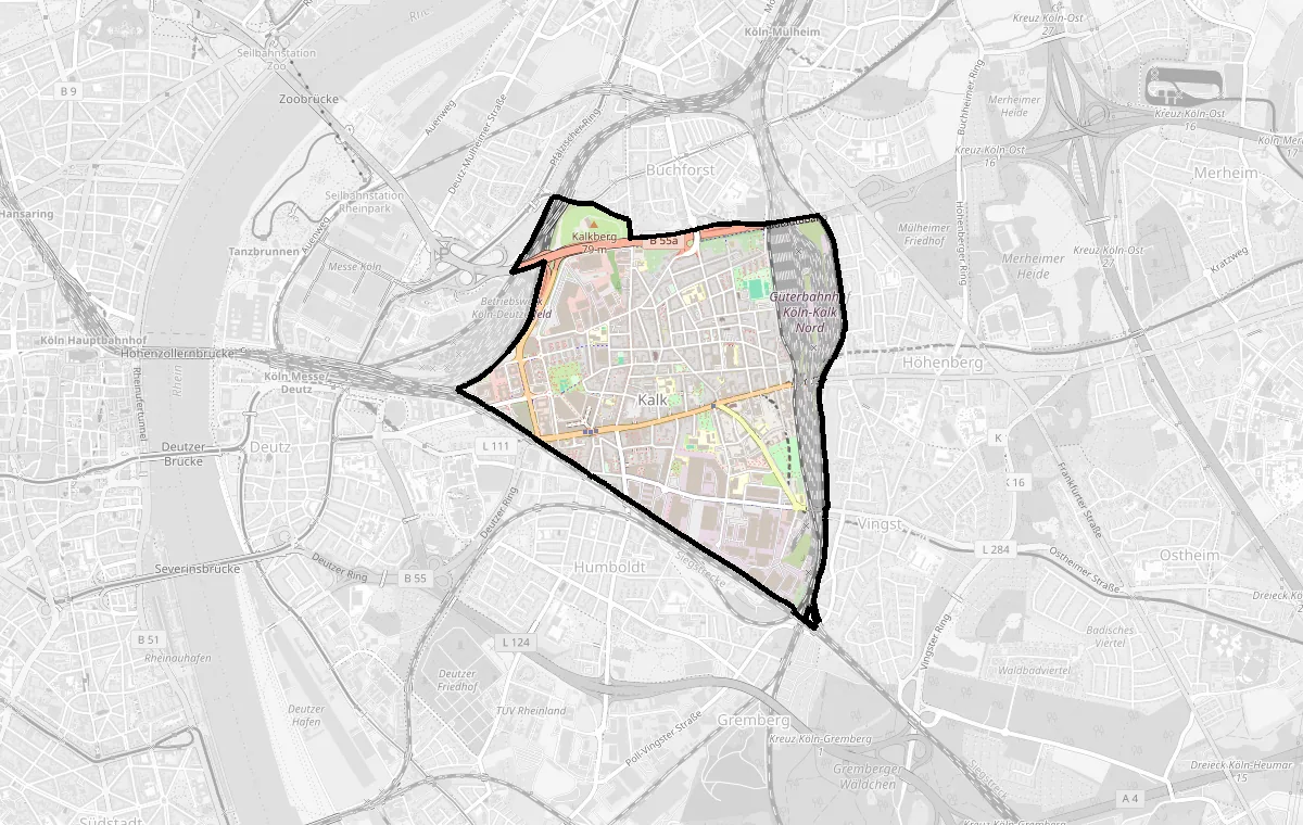 Karte: Grenze des Stadtteils Kalk – Immobilienmakler Köln Kalk