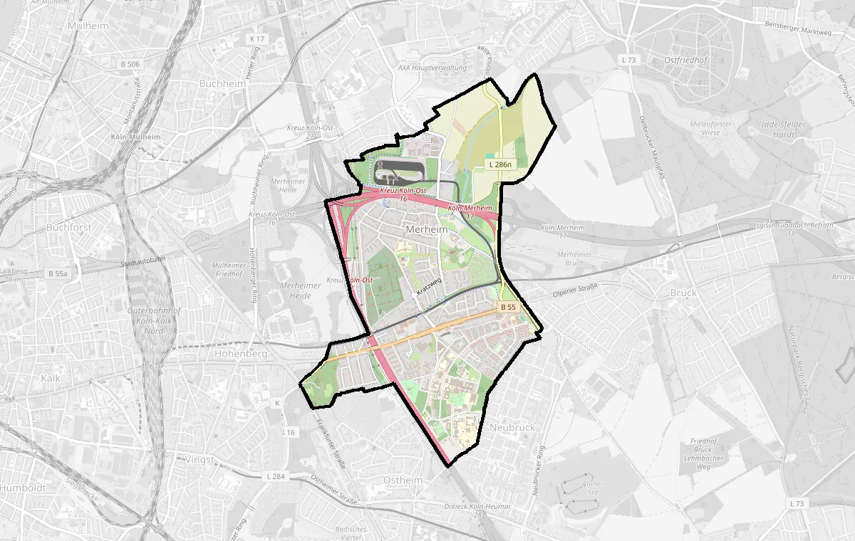 Karte: Grenze des Stadtteils Merheim – Immobilienmakler Köln Merheim